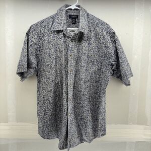 Cambridge Classics Button Up Shirt Mens SIZE L Blue Flower Tropical Short Sleeve